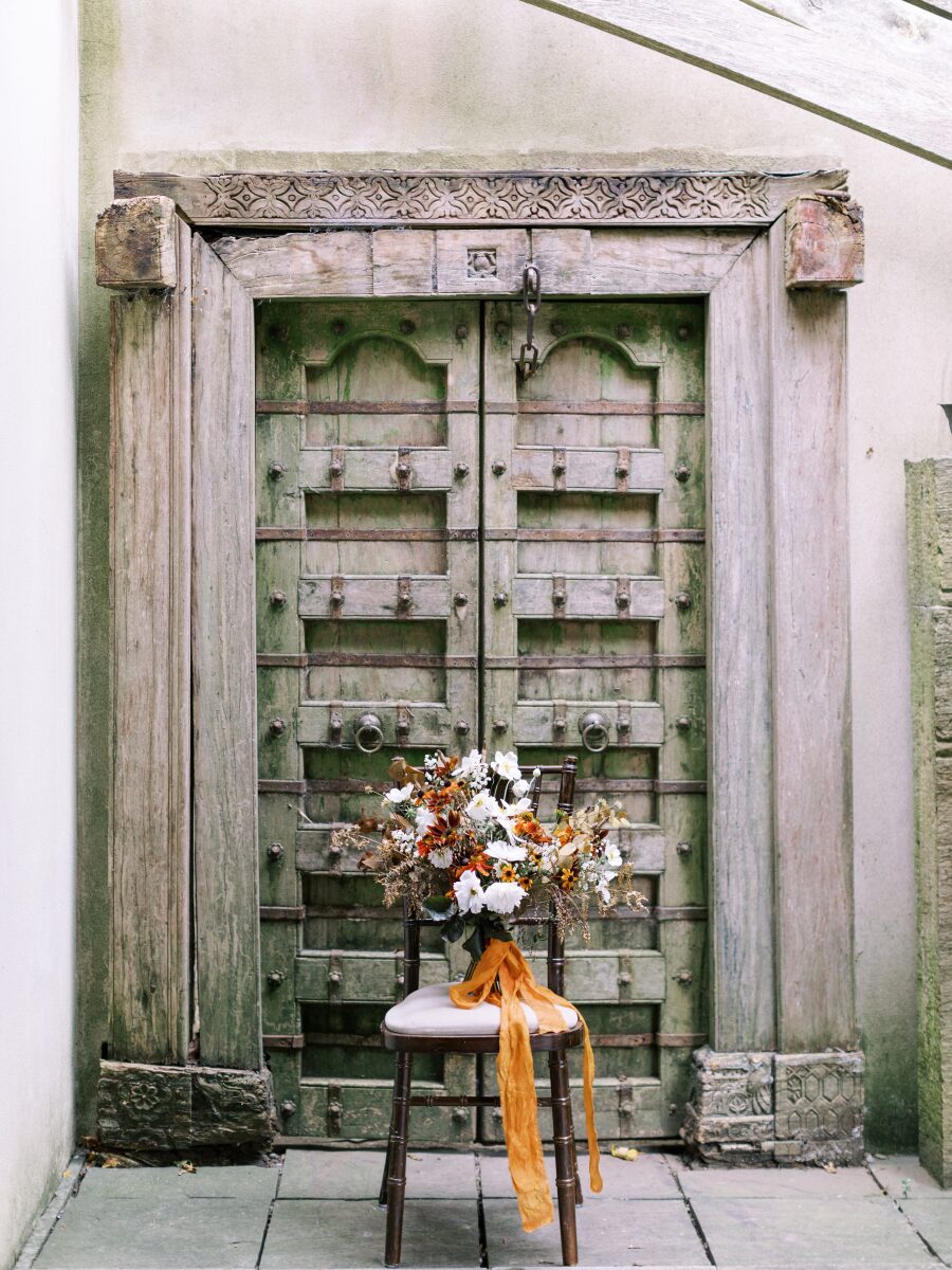 autumnal fall bridal bouquet white orange brown muted dark