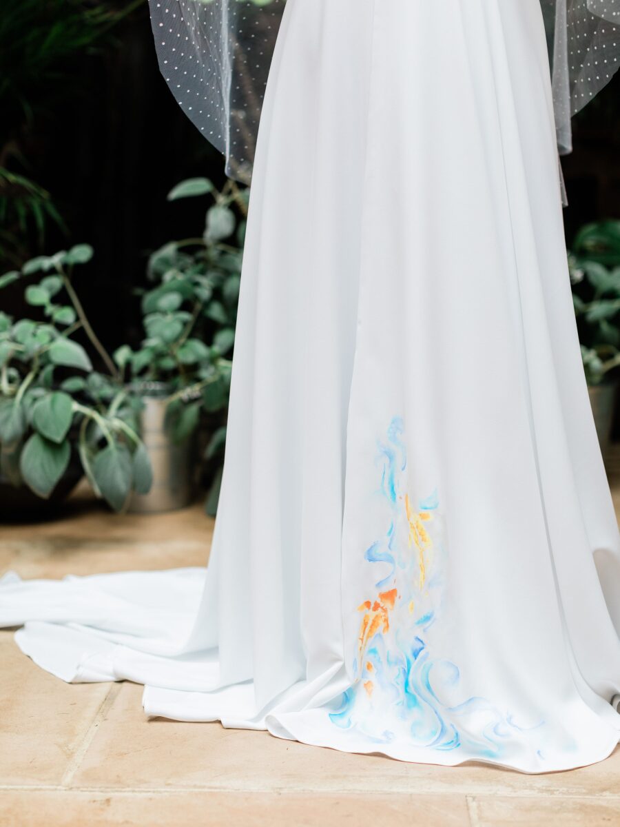 hand painted drawn water colour skirt koi fish subtle colourful bride
