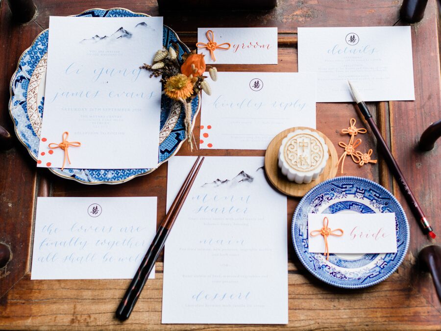 hand painted chinese inspired calligraphy stationery moon cake
