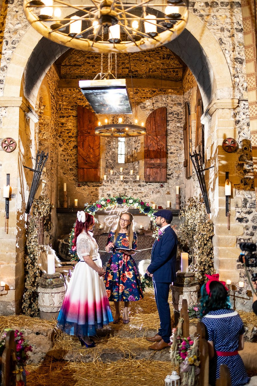 rustic stone barn church kent lost village of dode dip dye wedding dress
