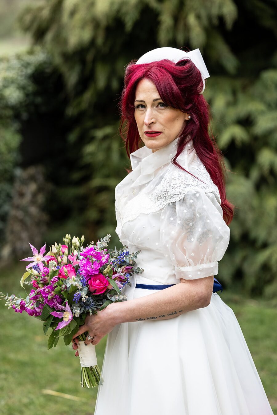 1950s inspired wedding dress outfit Americana Rock n Roll tie front organza spot puff sleeve blouse