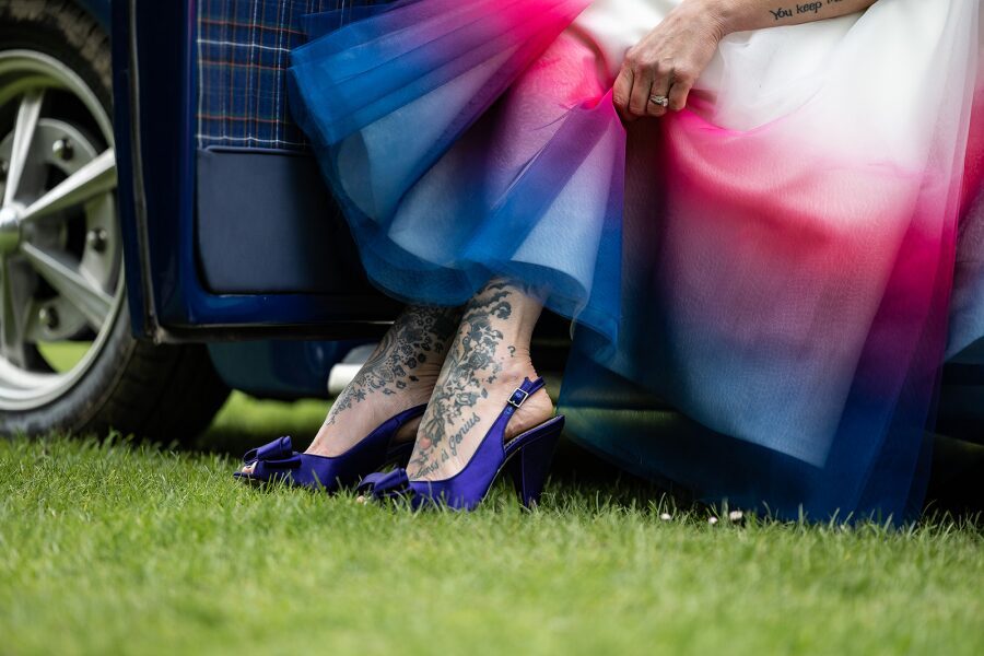 custom bespoke unique unusual colourful ombre skirt navy cerise
