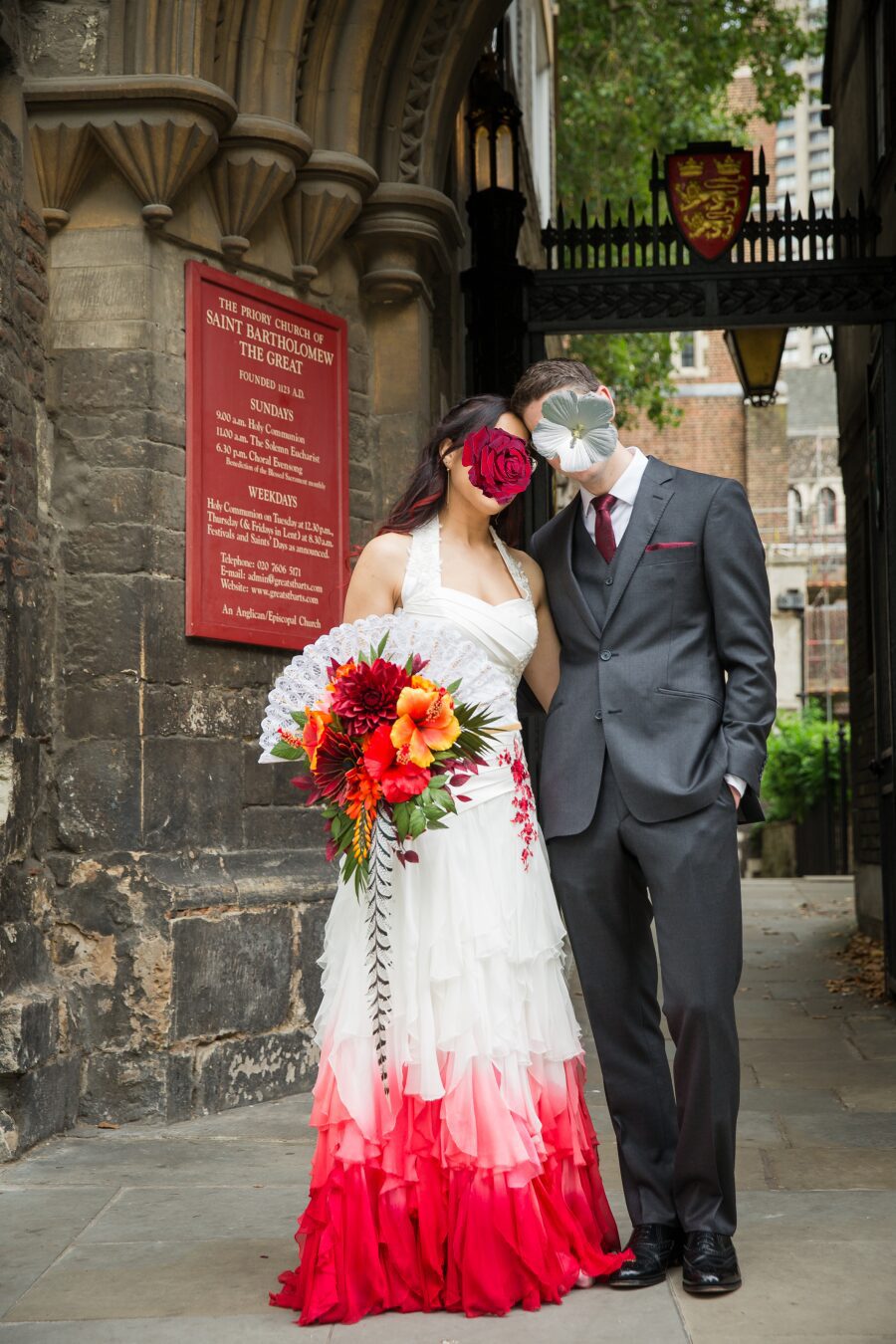 full floor length elegant unique unusual beautiful colourful red wedding dress