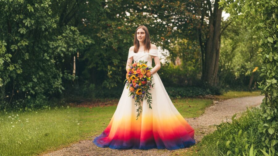 Custom Sunset Ombre Wedding Dress bright colourful alternative bride