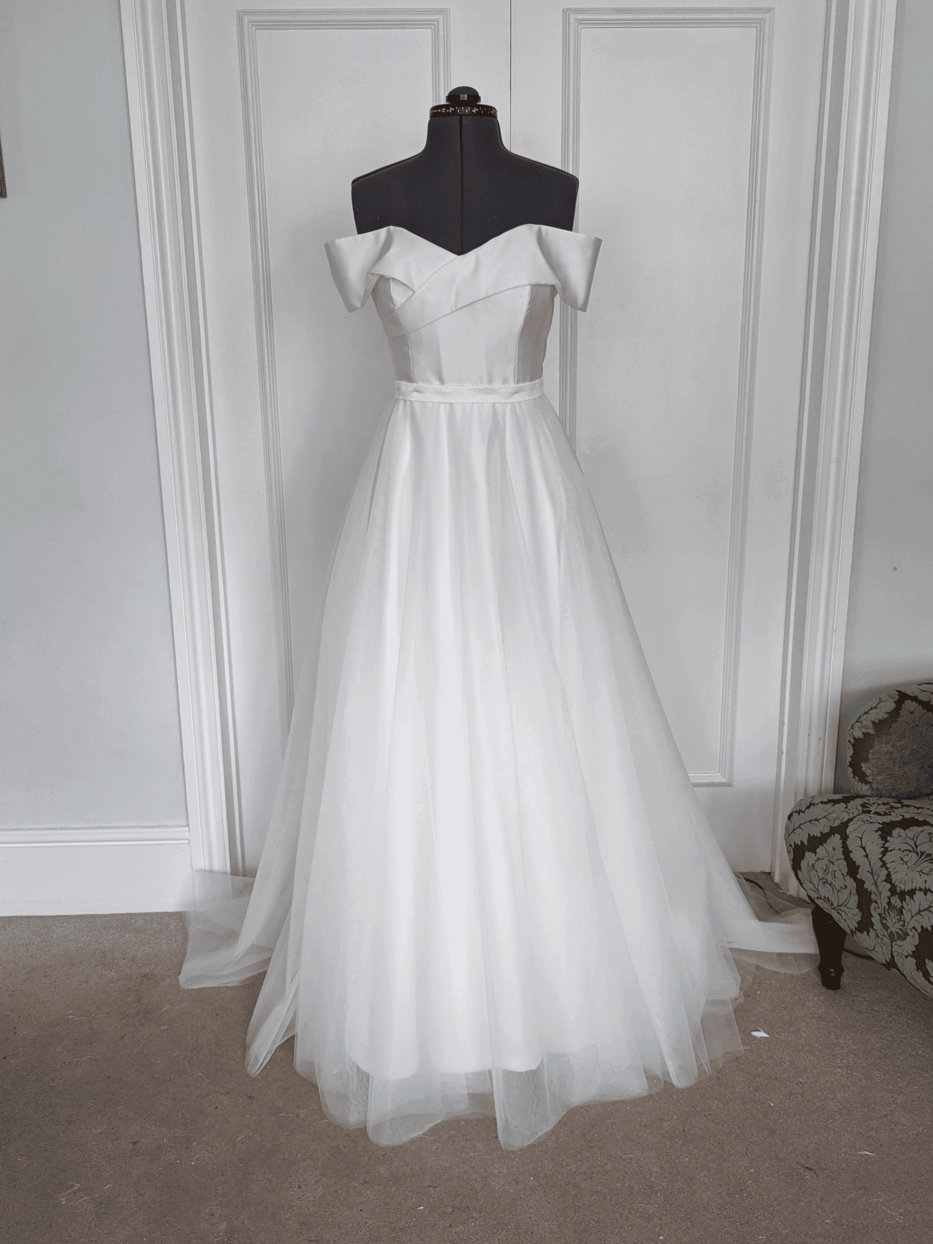 bespoke made to measure light ivory satin tulle simple elegant wedding dress