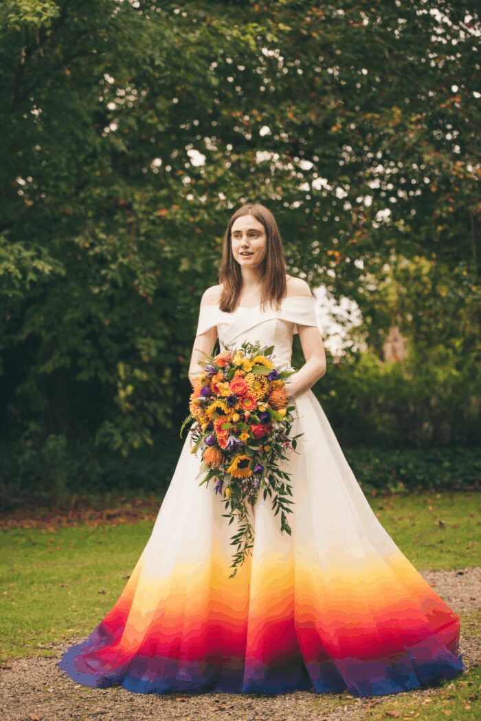blue purple pink red orange yellow rainbow gradient wedding dress 2026