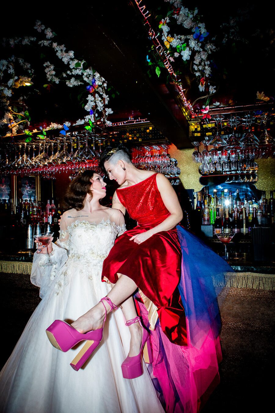 cool chic badass rock n roll punk queer lesbian wedding brides custom bespoke wedding dress