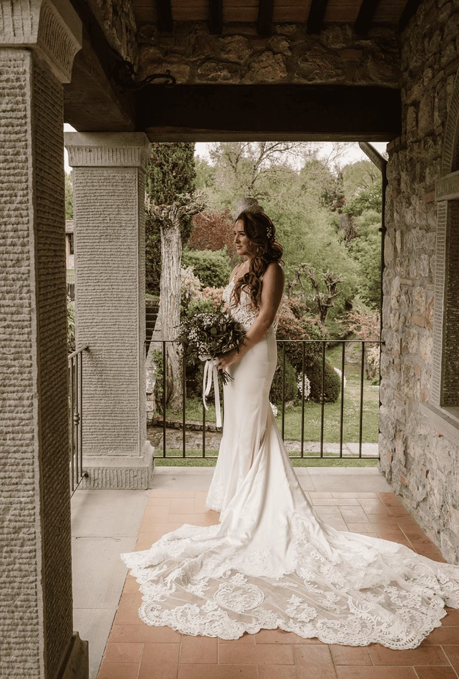 long bodycon stretch satin crepe tulle lace wedding dress statement train