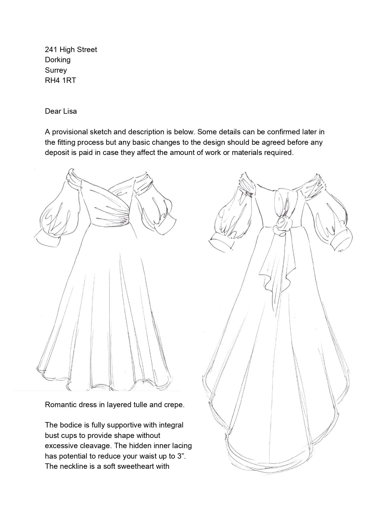 Wedding dress design and quote letter page 1 book a consultation