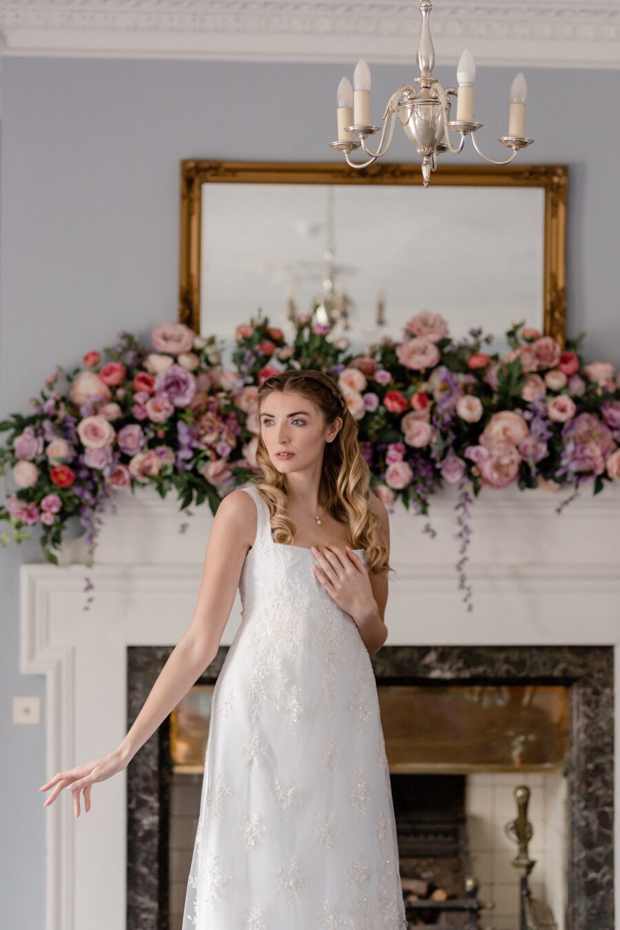 simple sleeveless empire line square neckline column bespoke custom dress