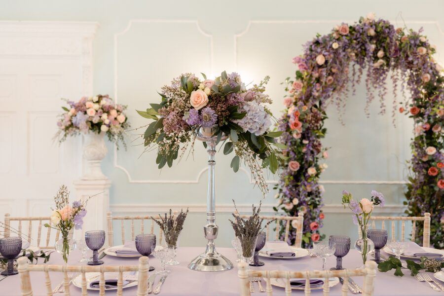 romantic extravagant whimsical floral arch flower centrepiece elegant decadent wedding