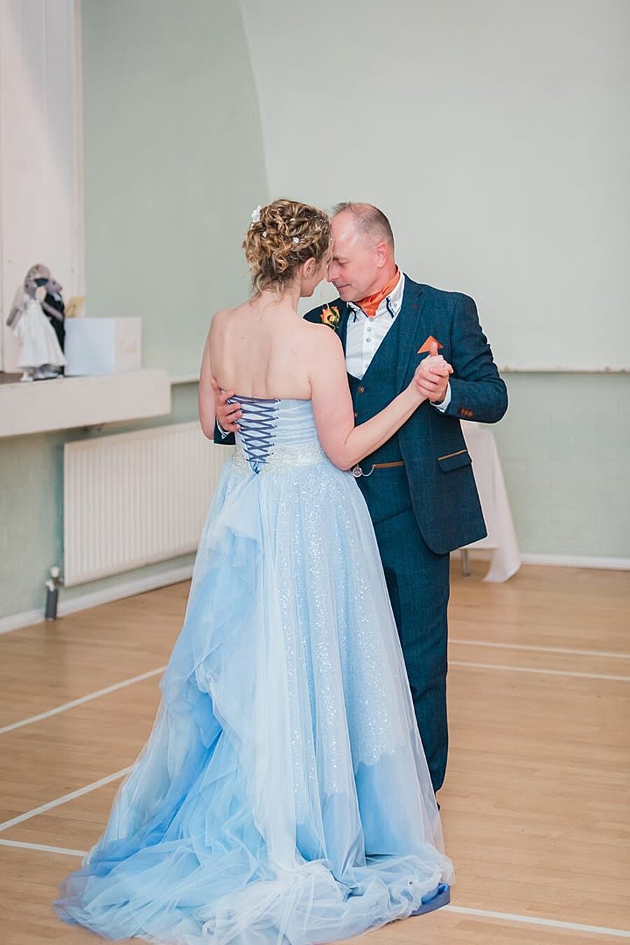 boned bodice lace up corset sleeveless perwinkle blue wedding dress