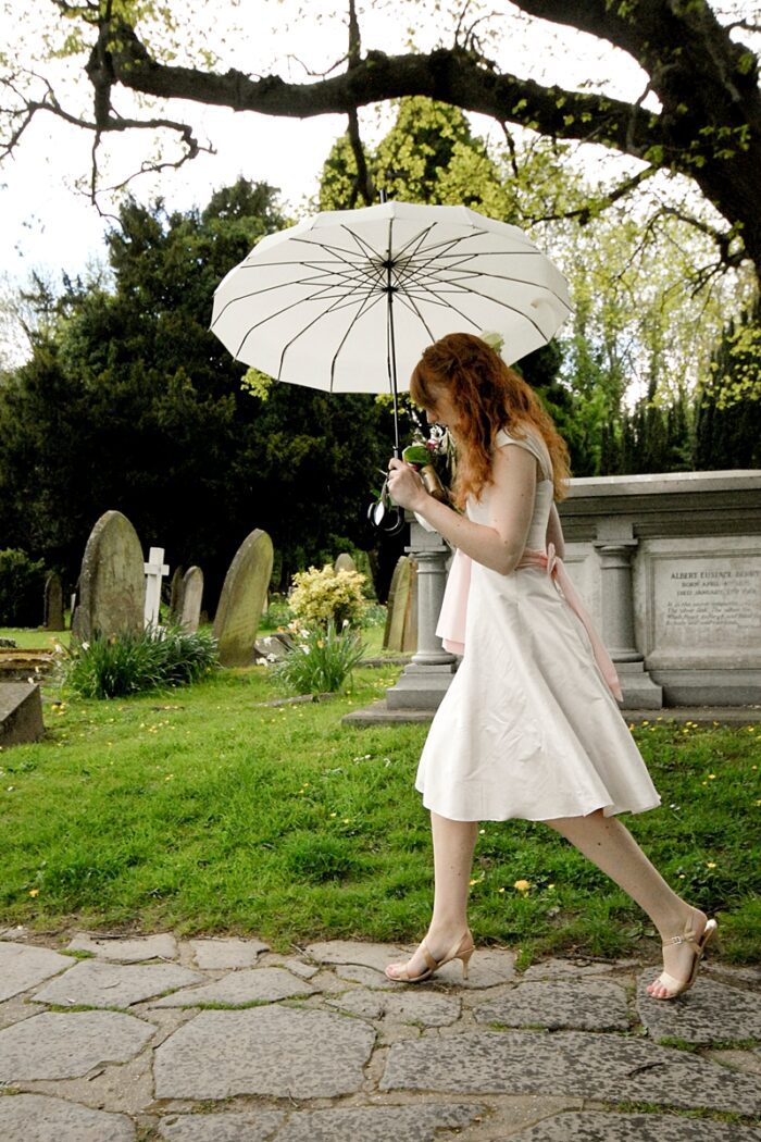 white umbrella custom bridesmaid dress surrey