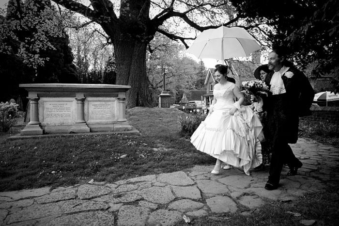 bespoke silk wedding dress with pleated frill