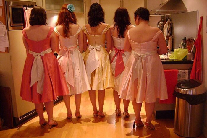 bespoke bridesmaid dress with sashes ice cream colours