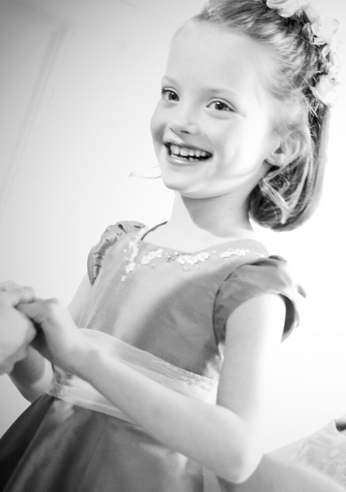 bespoke silk flowergirl dress surrey puff sleeves