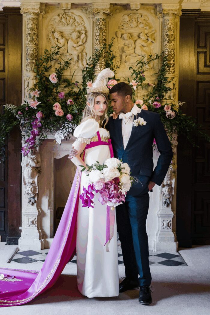 bespoke historical bride presentation train high waistline a line slip dress