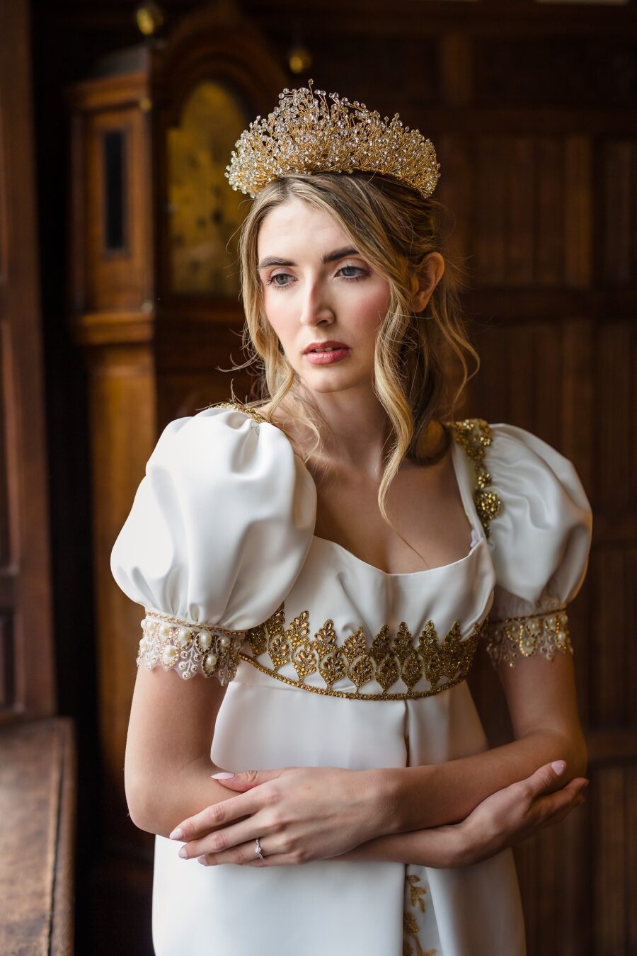 removable puff sleeves gold jewelled crystal pearl embellishment trim