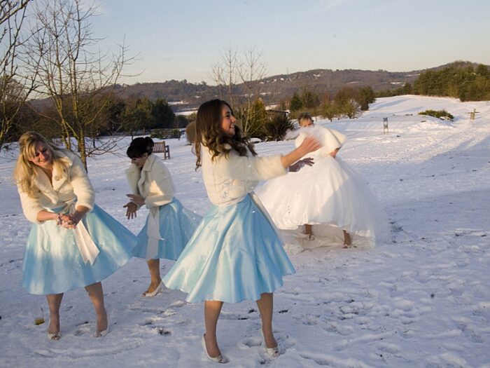 ice blue bridesmaid in the snow