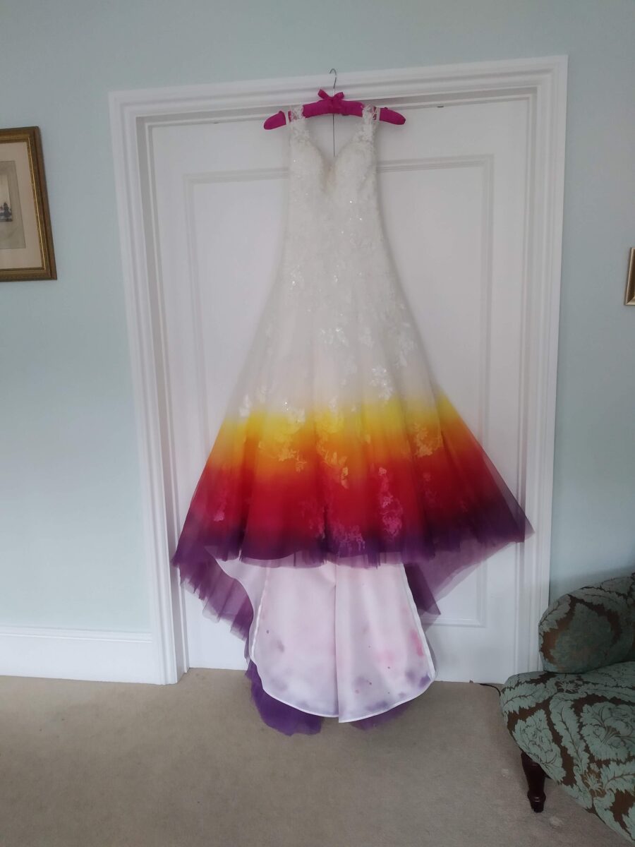 sleeveless sparkly sequin lace classic wedding dress with twist dip dye skirt