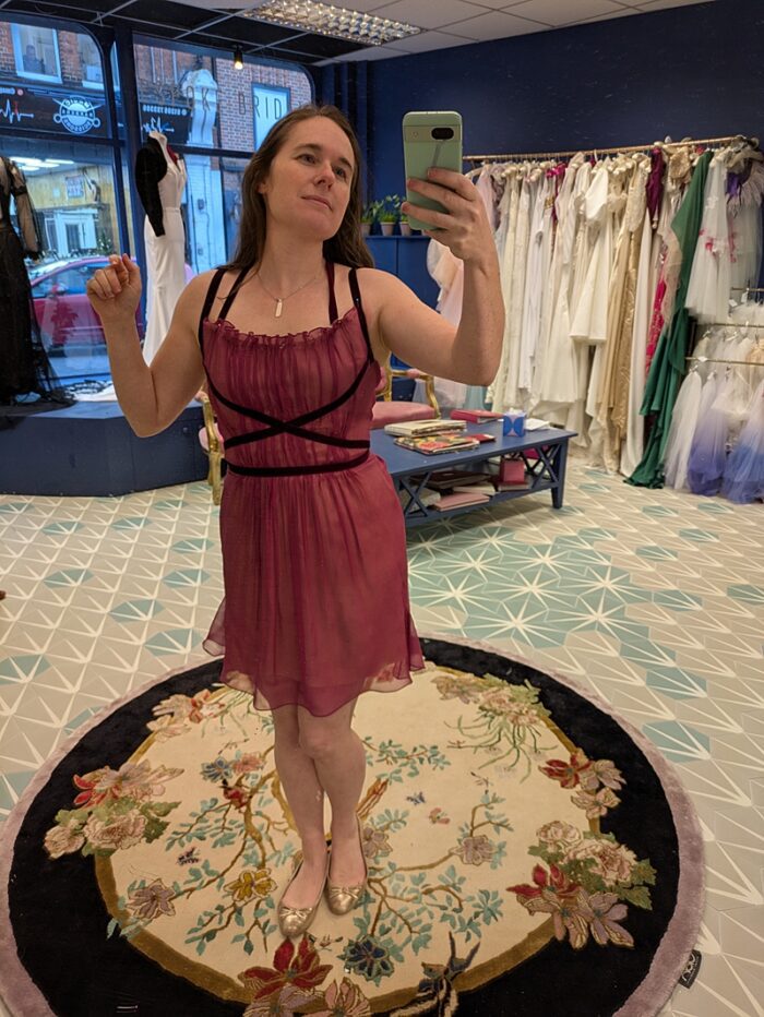 criss cross mini dress berry colour silk