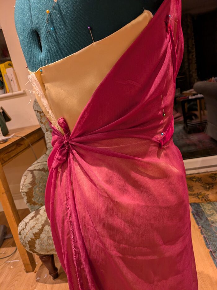 making a dress draping on the stand