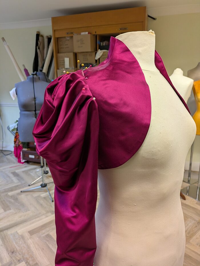 statement sleeve bolero berry colour duchess satin