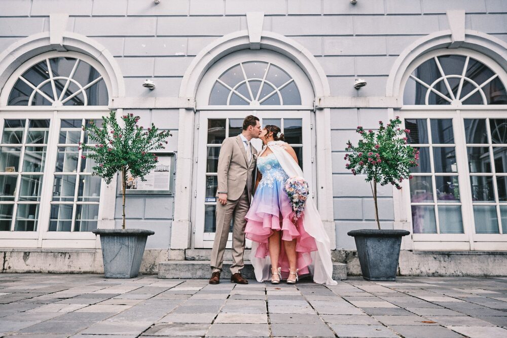colourful Pastel Rainbow Ombre dip dye gradient Wedding Dress