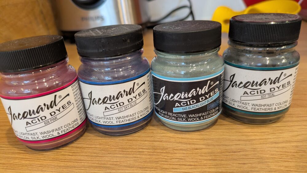 jacquard pigment acid powder dyes pink sky blue blacklight blue teal