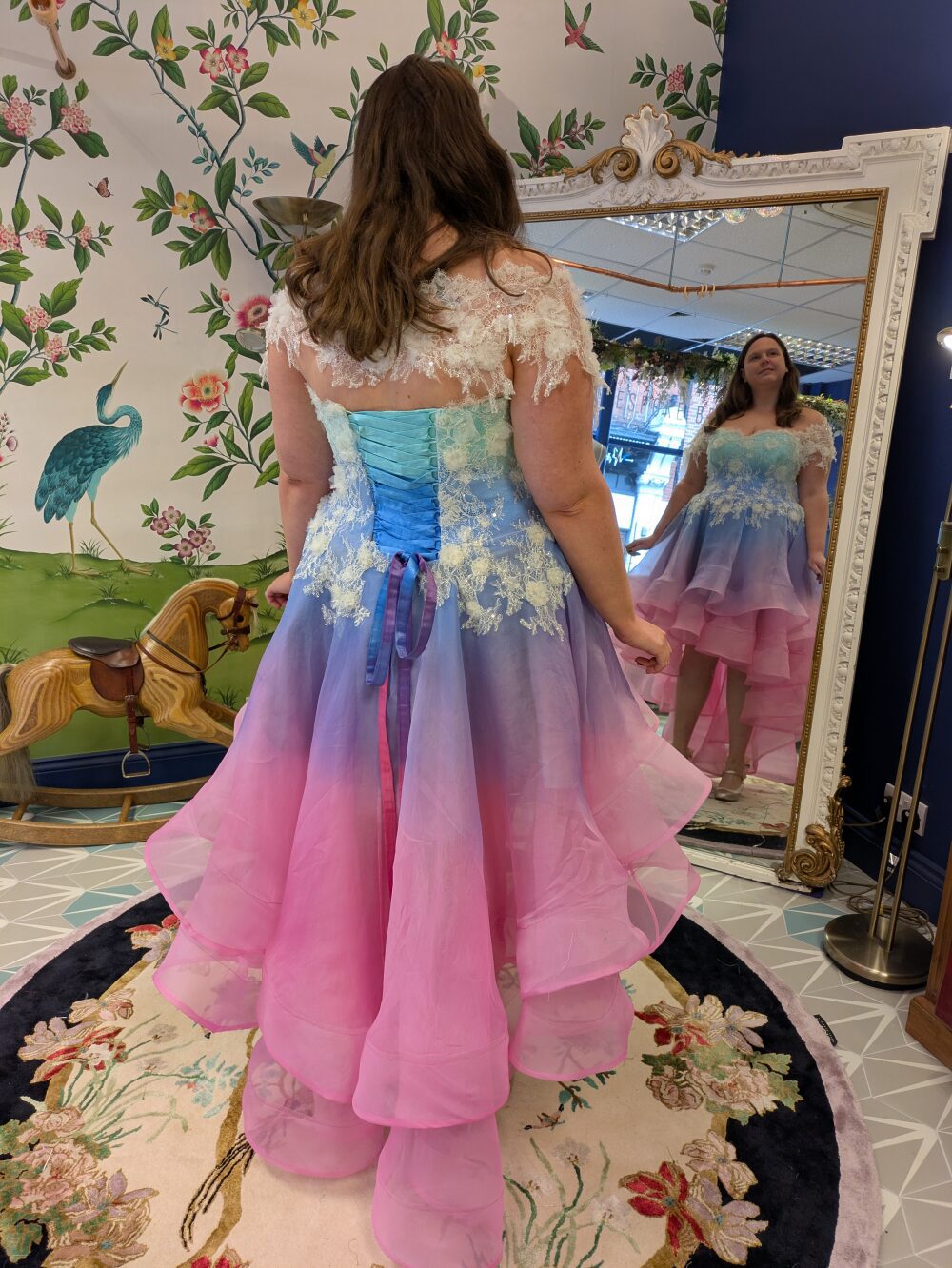 layered organza waterfall high low asymmetrical short front long back skirt