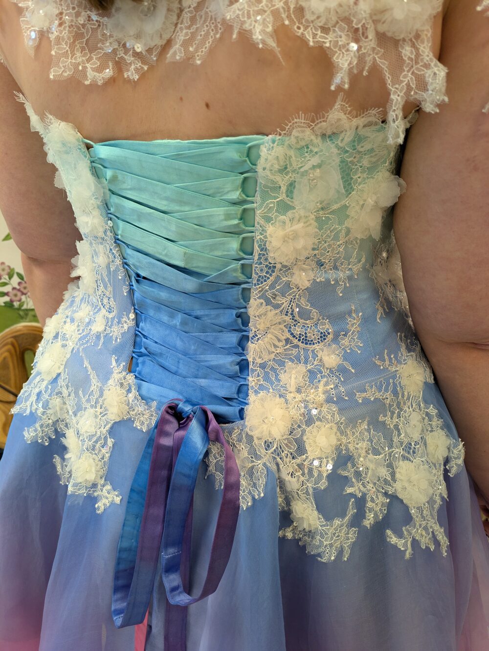 ombre dip dye corset lacing unusual unique whimsical wedding dress