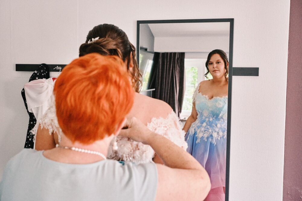 fun bright pastel unusual unconventional sweetheart neckline wedding dress bride