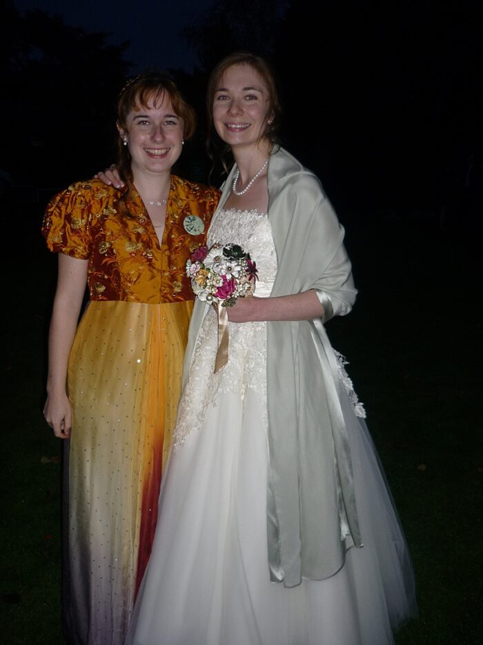 dressmaker with her bride silk stole
