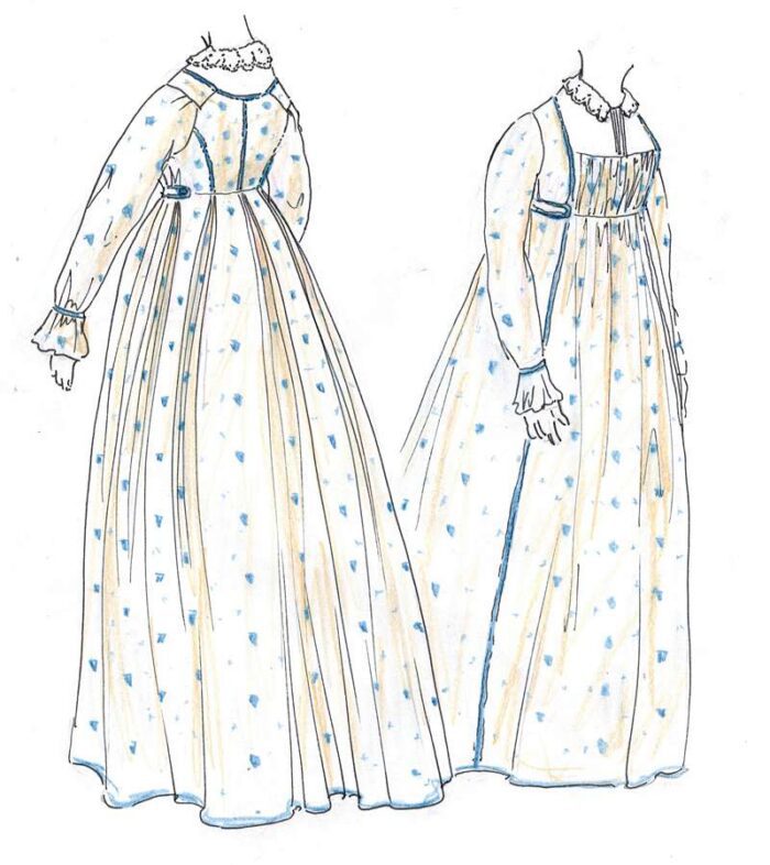 blue sprig muslin dress design