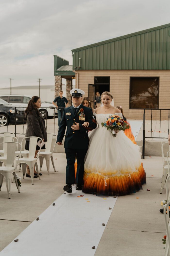 ombre flame wedding dress military wedding