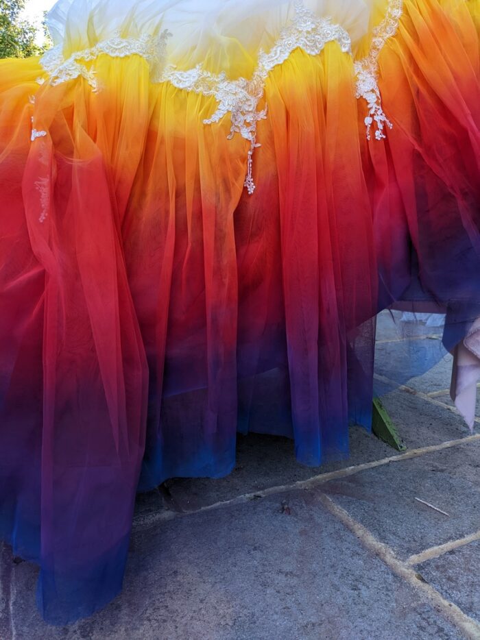 yellow red purple dip dye dress
