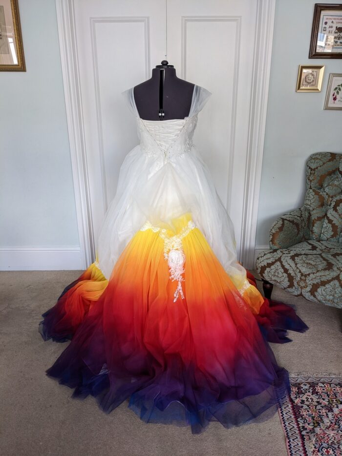 autumn colour dipdye wedding dress bustled train