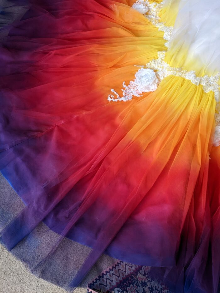 custom dipdye wedding dress surrey with silk flowers